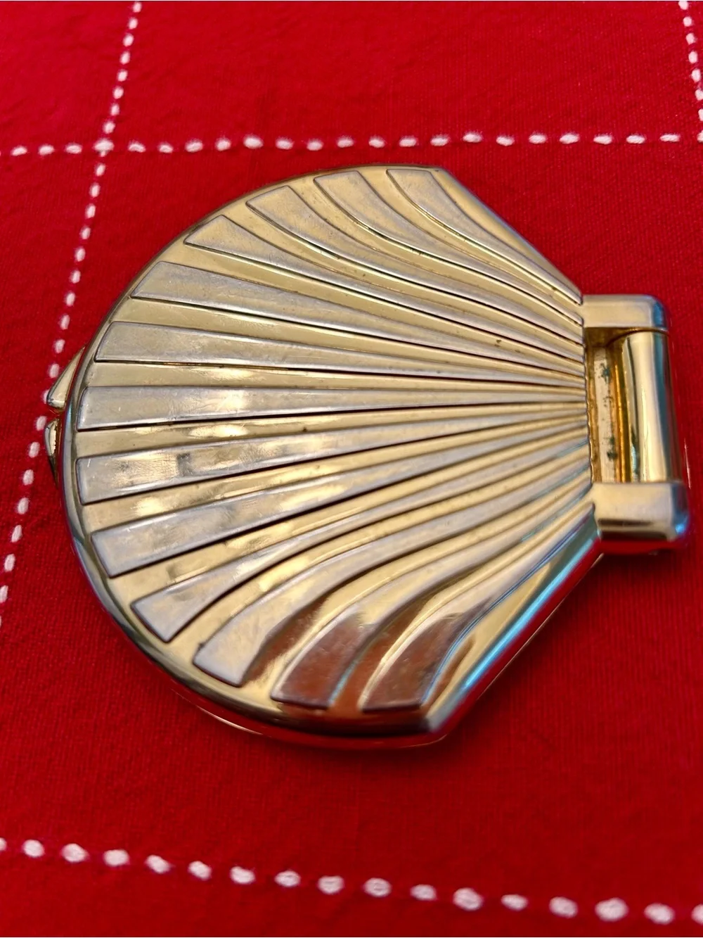 Gold Tone Seashell Compact Mirror Double Mirror Pocket Compact Magnifying